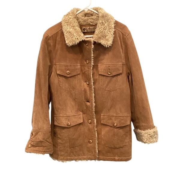 Columbia Womens Suede Penny Lane Jacket Size Medium Chore Coat Faux Fur Country - Picture 1 of 12